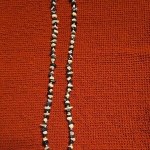 Chic Blue Stone and Cream Shell Beaded Necklace